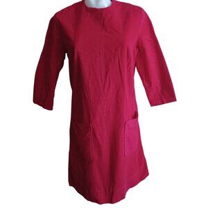 sz 6 Women's Dress Vintage 60's Handmade 1OF1 Red Corduroy 3/4 Sleeves & Pockets